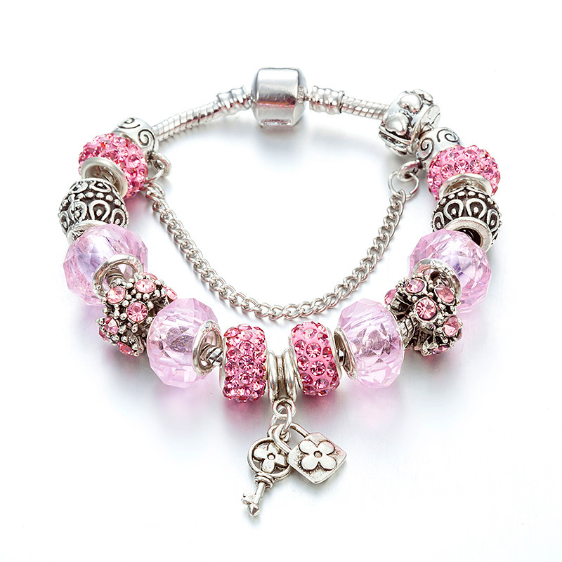 Bracelet de perles à pendentif clé en perles de verre à gros trous_voghion.com