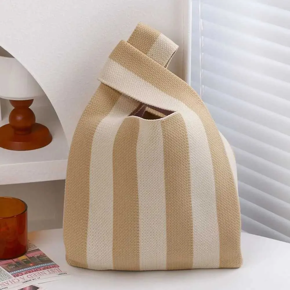 Reusable Wrist Handbag Strip Fem Shopping Large Capacity Knitted Bucket Bag Y241106_voghion.com