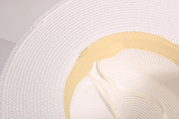 Chapeau de soleil en paille pour femme avec lettre m - Chapeau de soleil plat - Style britannique vintage - Pour la plage, les voyages, les vacances_voghion.com