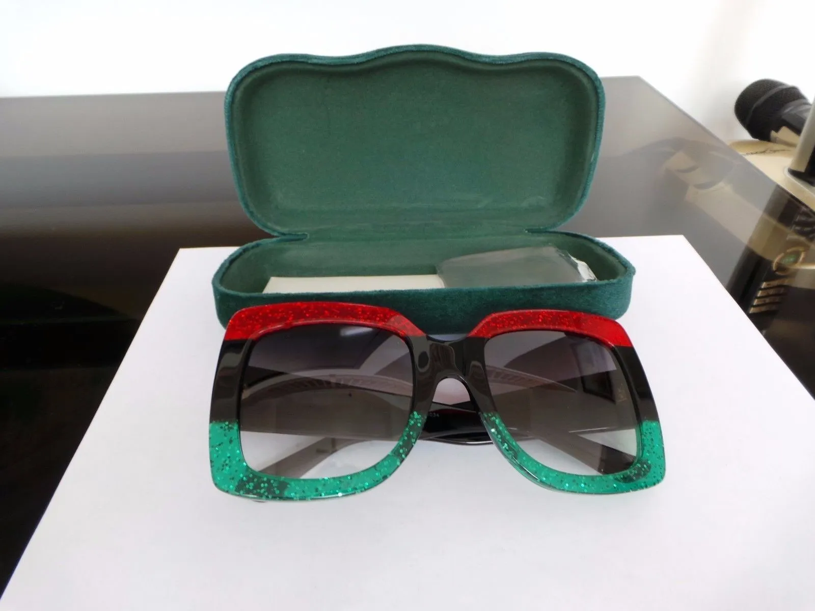 Oversized Square Sunglasses For Women Black Gradient Glittered_voghion.com