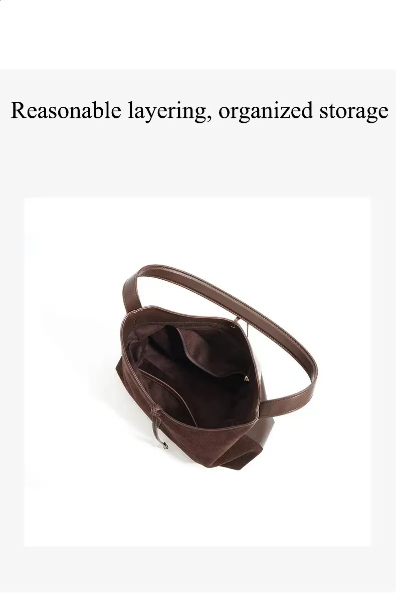 Borsa a tracolla in pelle scamosciata retrò autunno inverno 2024 da donna, di alta qualità, grande capacità, in pelle scamosciata, ascella_voghion.com