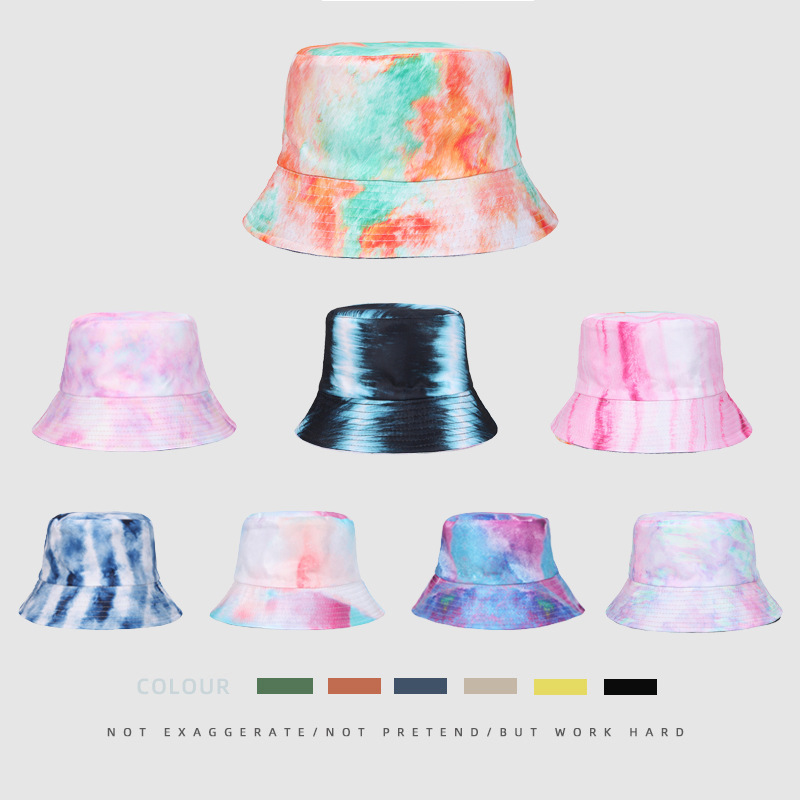Summer New Tie Dyed Printed Wide Eaf Flat Top Unisex Outdoor Sunscreen Fisherman Hat  Bucket hat_voghion.com