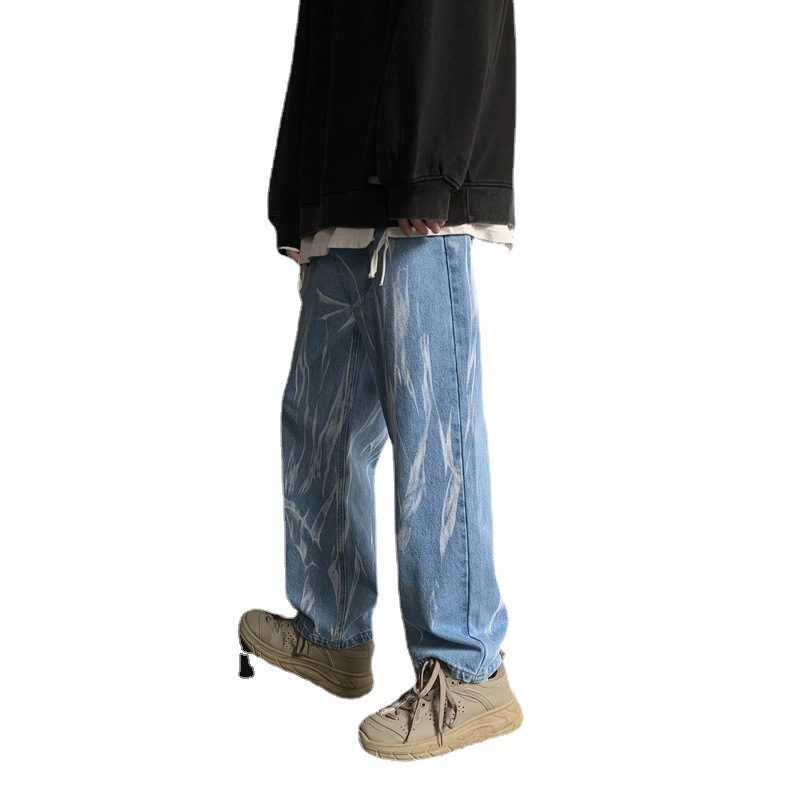 Vêtements pour hommes Jeans teints en cravate noire pour hommes, pantalons droits chics amples et élégants, surdimensionnés, de marque tendance