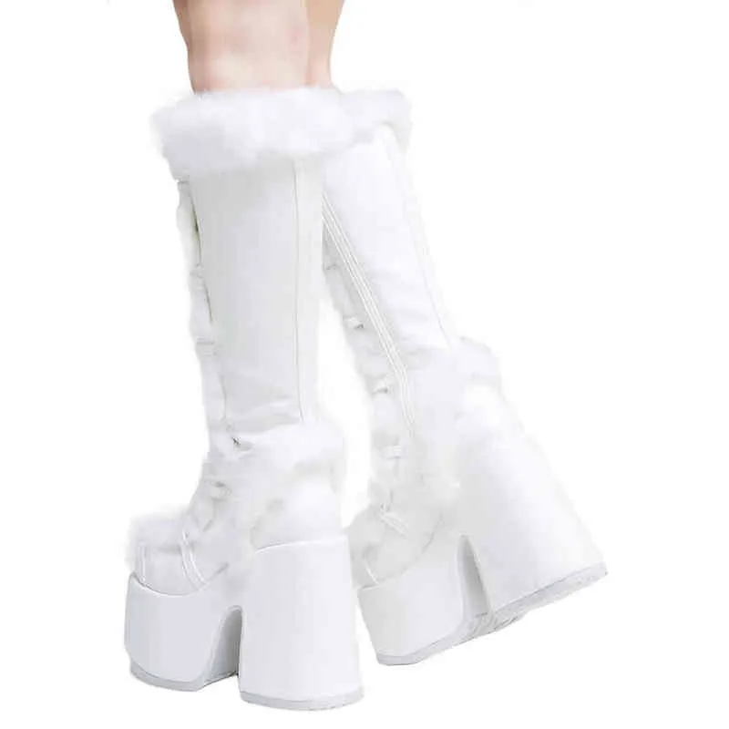 Lapolaka 2022 Fashion Waterproof Platform Heel Knee High Boots Lace Keep Warm The Winter Goth Punk Women Shoes T220915_voghion.com