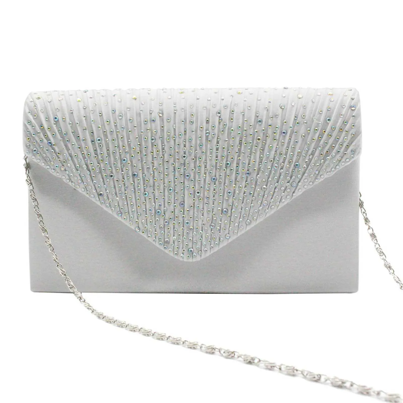 Modische und elegante Clutch für Damen aus Satin mit rhinestone-verzierter Schulterpartie, dünne Kette, passend zu Party- und Bankettkleidern, Abendtasche_voghion.com