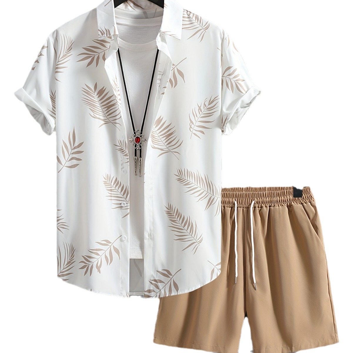 Europe and the United States 2024 summer new shirt shorts suit 3D printing leisure holiday men's cardigan two-piece set_voghion.com