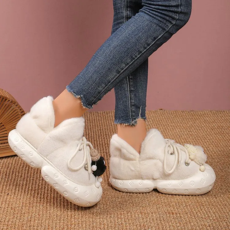 Kleine Original Niedliche Baotou Flauschige Weibliche Herbst Und Winter Tragen 2024 Neue Dicke Unterseite Plus Fleece Warme Baumwolle Hausschuhe_voghion.com