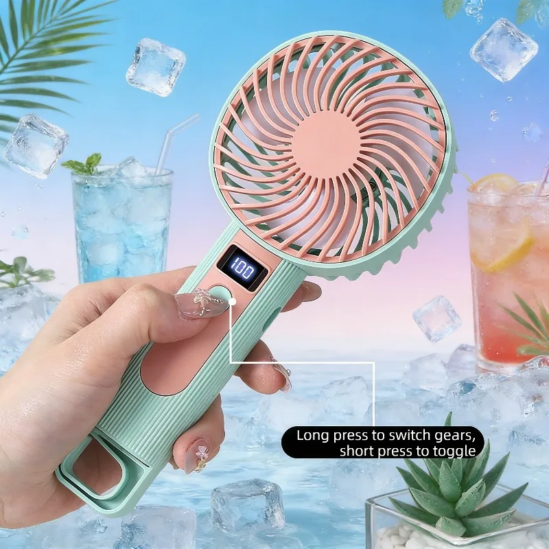 Handheld Mini Fan With Digital Display And Usb Rechargeable Design_voghion.com