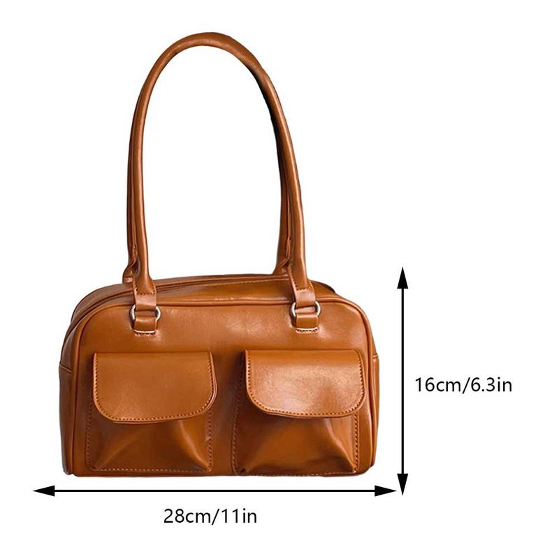 Retro Damen Satchel Hobo Bag PU Leder Einkaufstasche Fashion Solid Designer Achseltasche Casual Doppeltasche Hand_voghion.com