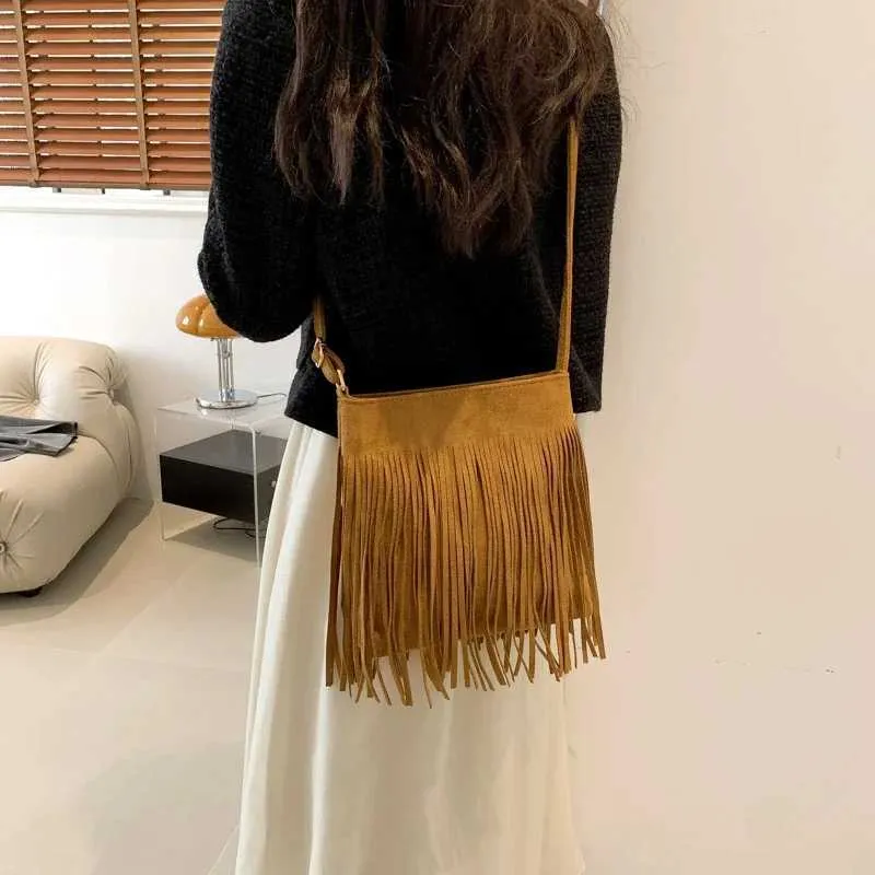 Damen Umhängetasche Mit Fransen Boho Schultertasche Set Leder_voghion.com