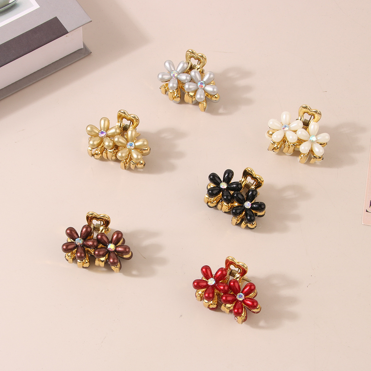Accesorios para el cabello de mujer, pinza con flor de perla y diamantes de imitación para mujer, flequillo pequeño y dulce, horquilla lateral, tocado, accesorios para el cabello_voghion.com