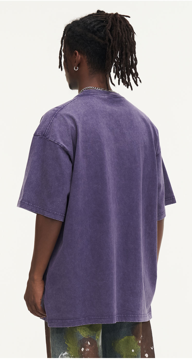T-shirt da uomo 2024 a maniche corte nuova con scollo tondo top alla moda Instagram invecchiato tinto in cera oversize sciolto_voghion.com
