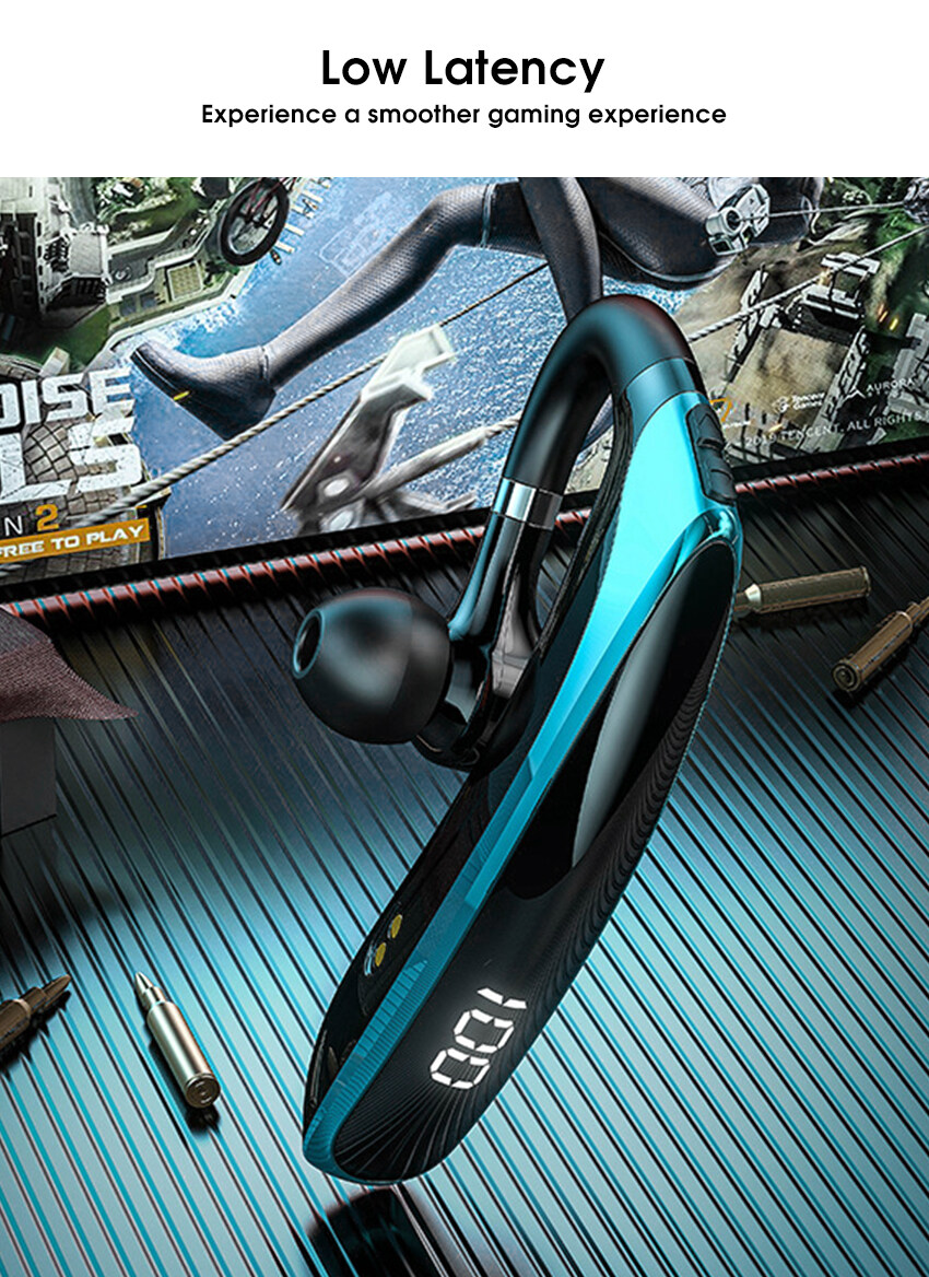 2024 V5.3 Bluetooth Earphone Wireless Headphones Ear Hanging Design 1 Earphone Connect 2 Device Noise Reduction Music Gaming Headset LED Power Displa_voghion.com