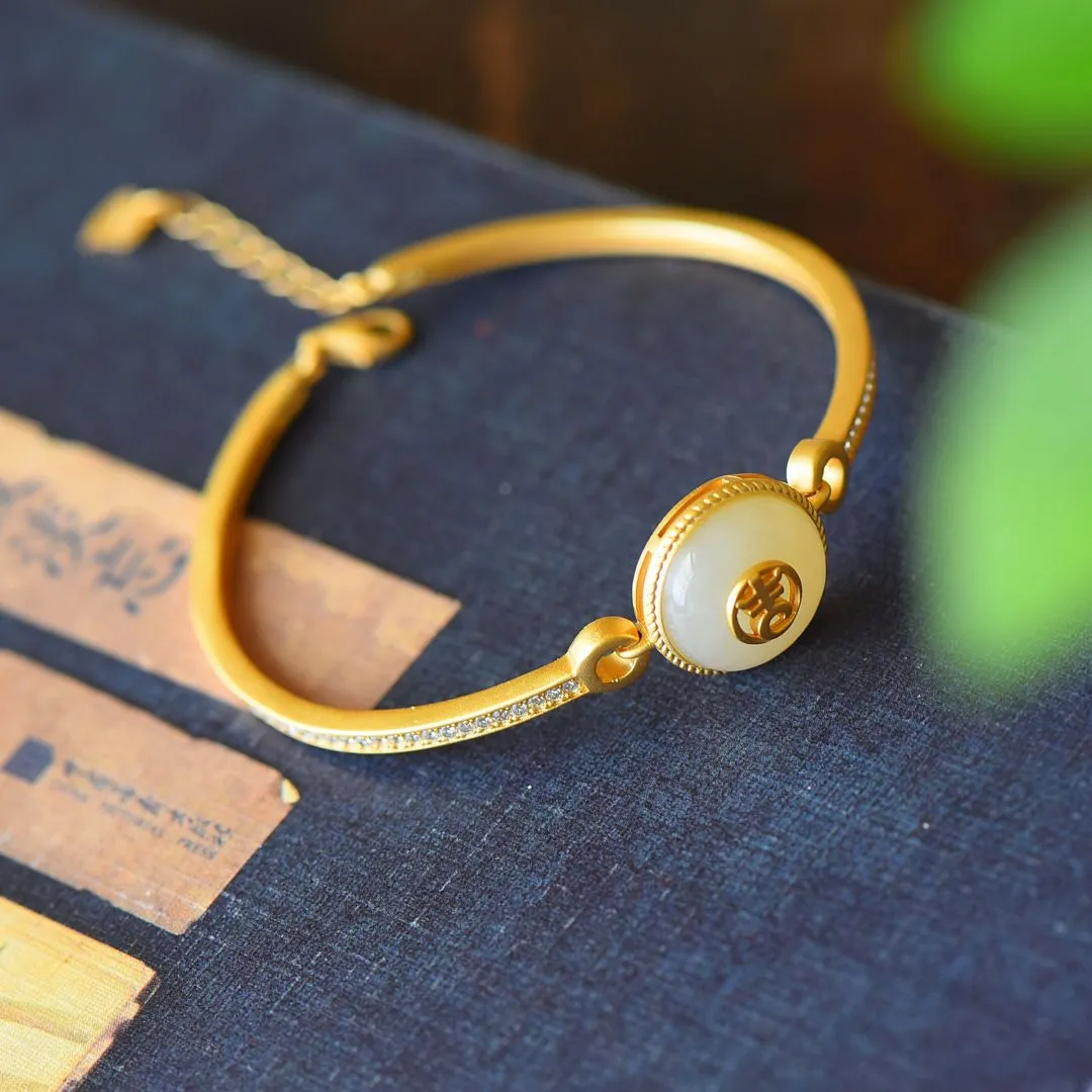 Bangle Ruyi Natural White Stone Ancient Method Personalized Bracelet_voghion.com