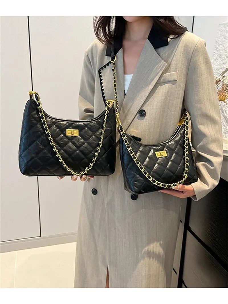 Chic Dia Grid Chain - Borsa a tracolla testurizzata di alta qualità per donne moderne_voghion.com