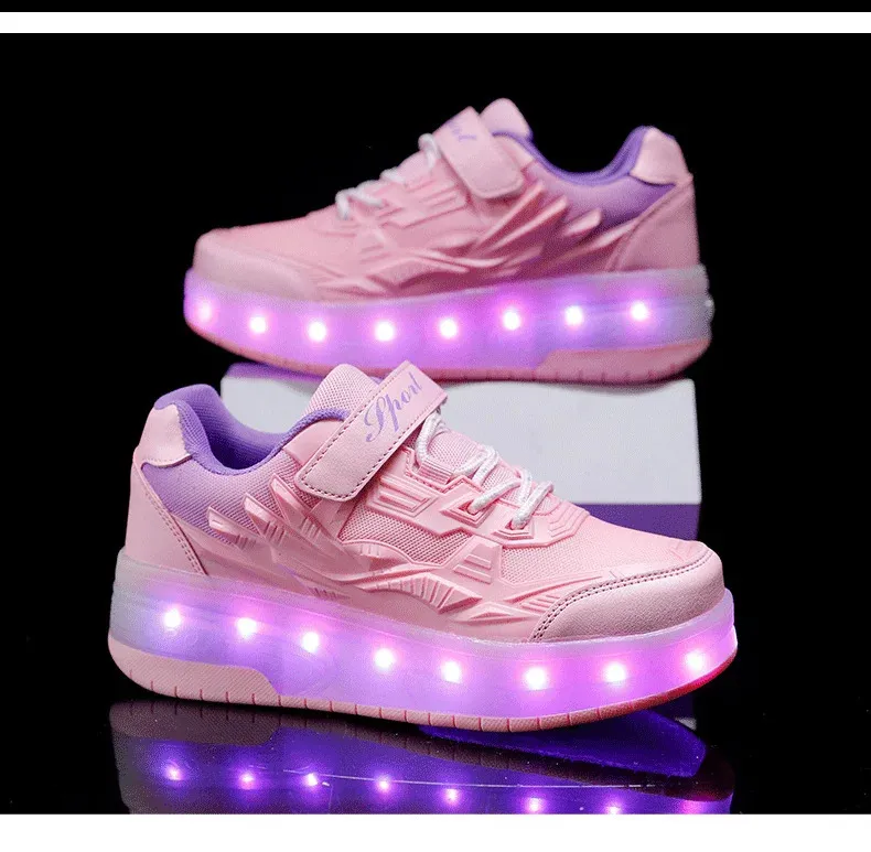 Roller Skate Αγόρια Κορίτσια Φώτα που αναβοσβήνουν Παπούτσια με ρολό με δύο τροχούς Led Light φωτεινά αθλητικά παπούτσια εξωτερικού χώρου Casual Παιδικά_voghion.com