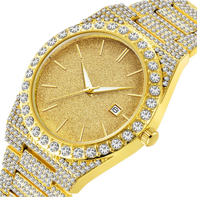 Orologio da uomo al quarzo con calendario in oro e argento con diamanti e datario - Cassa e cinturino in lega - Diverse opzioni di colore_voghion.com