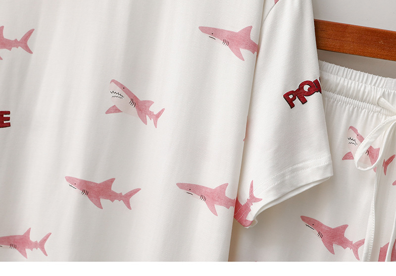 Dampyjamas hajtryck modal kortärmad sommar nattkläder_voghion.com