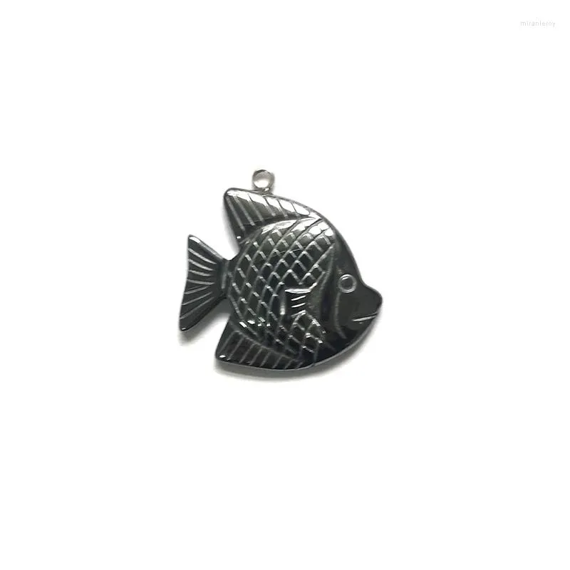 Collares colgantes de piedra natural, hematita negra, pez, delfín, estrella de mar, dijes, pulseras, brazaletes, accesorios de bricolaje_voghion.com