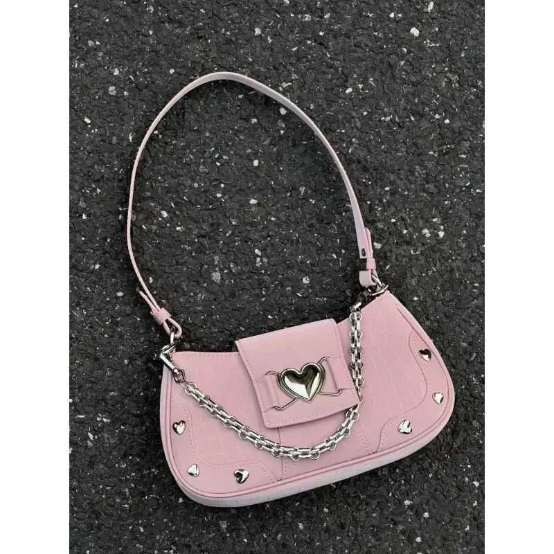 Frauen schulter metall kette herz-förmigen dekoration Y2K stil unterwäsche tasche süße frauen mode handtasche Y241116_voghion.com