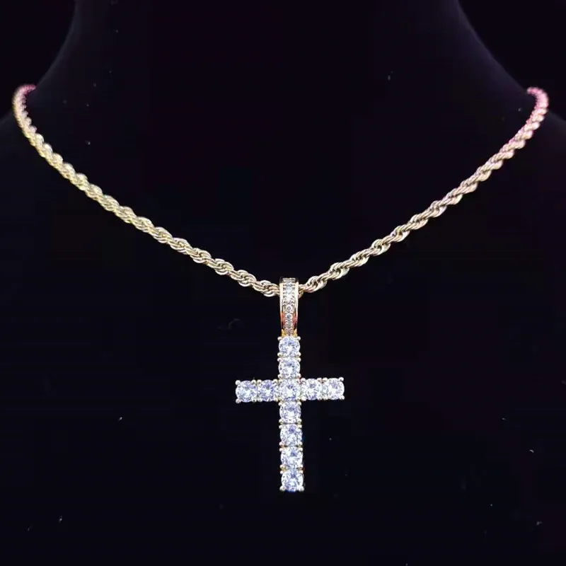 Anheng Halskjeder Menn Kvinner Hip Hop Cross Halskjede Med 4mm Zircon Tennis Kjede Iced Out Bling HipHop Smykker Mote_voghion.com