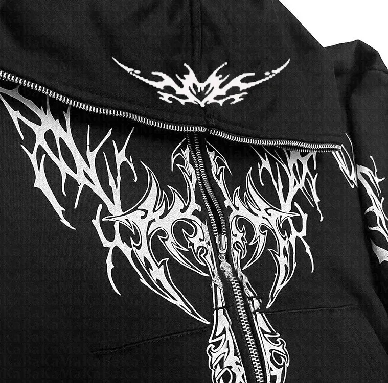 Sweat à capuche zippé à imprimé graphique rétro américain pour femmes, décontracté, ample, automne, streetwear, vêtements Y2K, veste Haruku, sweats à capuche_voghion.com