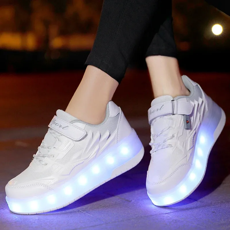 Roller Skate Αγόρια Κορίτσια Φώτα που αναβοσβήνουν Παπούτσια με ρολό με δύο τροχούς Led Light φωτεινά αθλητικά παπούτσια εξωτερικού χώρου Casual Παιδικά_voghion.com