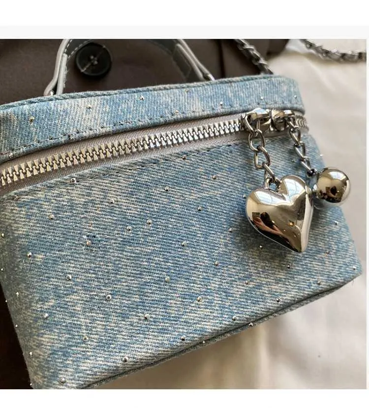 Vintage Denim Crossbody Bag Women Casual Fashion Flap Beads Box Short Handle Bags Female Versatile Commute Chain_voghion.com