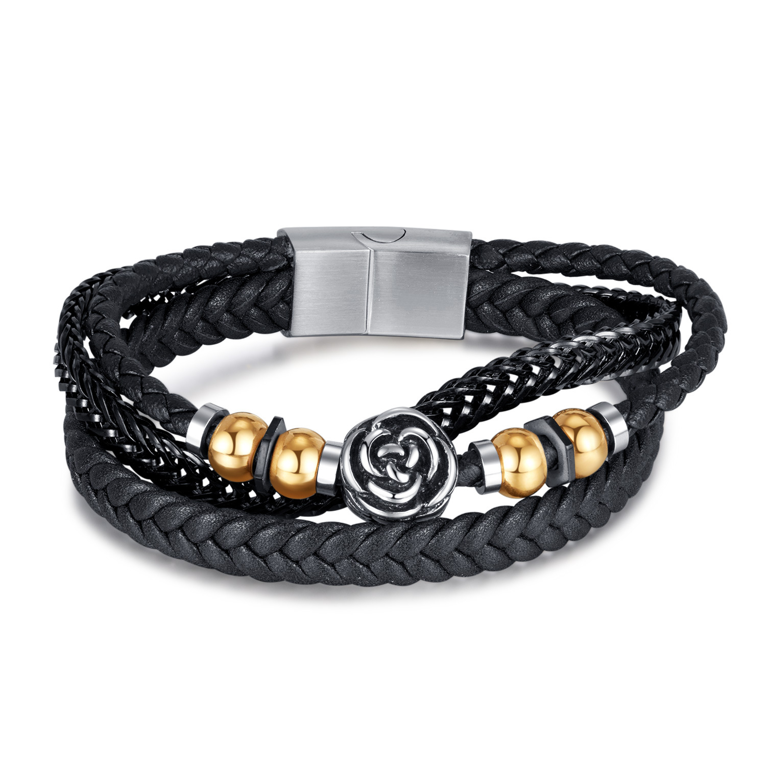 Source Rose Bracelet Accessory Multi-Layer Woven Leather String Bracelet Men_voghion.com