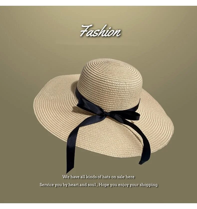 Lafite da donna, cappello da pescatore estivo con protezione solare flat top, foto da spiaggia, cappello in paglia intrecciata_voghion.com