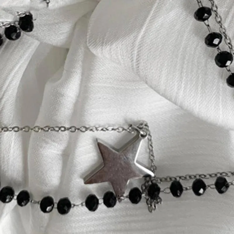 Chaînes Mode Tendance Nich Dsign Double Couche Collier Chaîne Tmpramnt Cristal Noir Badd Inox Stl_voghion.com