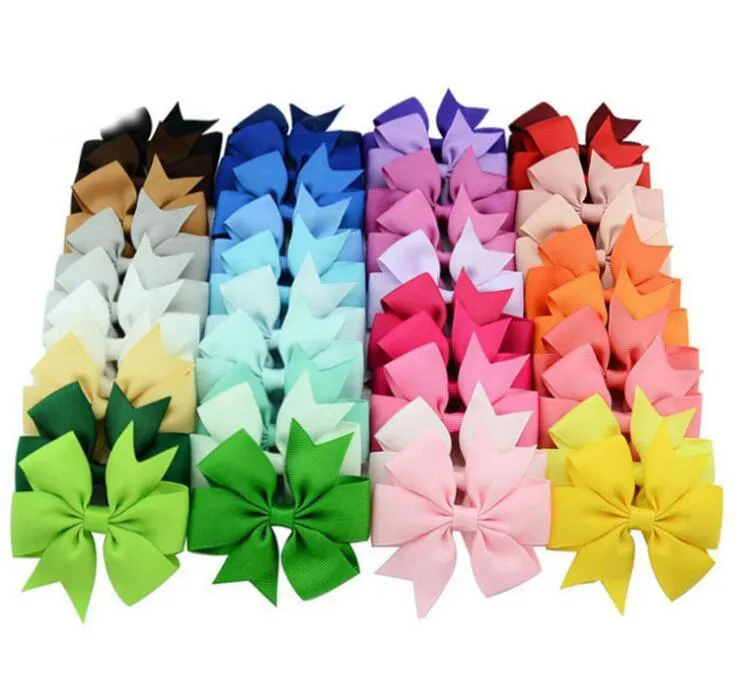 Top Quality 40 Color Children Accessories Girl Hair Clips Barrettes Plain Bow Hairpin Kid Hairwear Multicolor_voghion.com