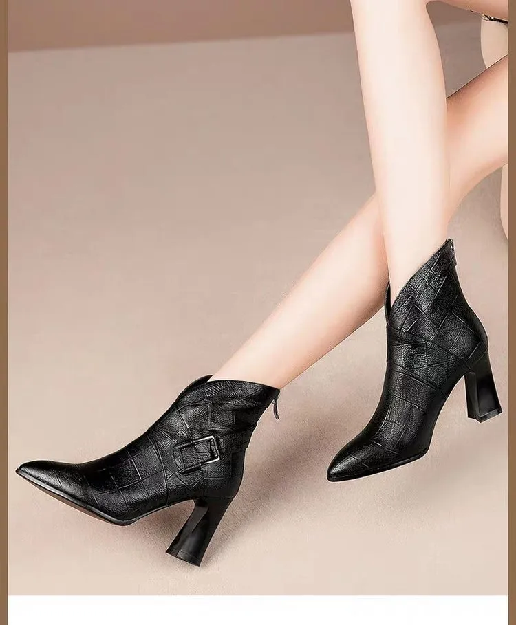 Women's Ankle Boots High Heel With Back Zip British Style Formal_voghion.com
