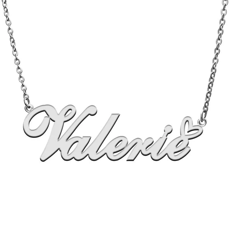 Pendant Necklaces Love Heart Valerie Name Necklace For Women Stainless Steel Gold & Sier Nameplate Femme Mother Child_voghion.com