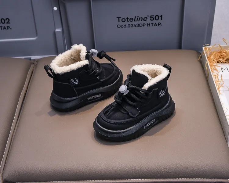 Toddler PU Leather Snow Children Thick Warm Boy's Cotton Anti-slip Girl Fur Boots For Cutefeet Kids Winter Plush Shoes_desvips.com