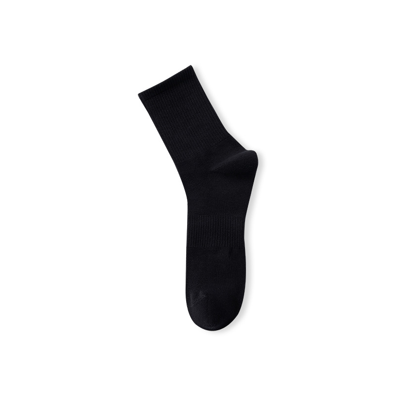 2025e Spring Summer Boat Business Mesh Breathable Sweat-Absorbing Men's Short Tube Pure Cotton Solid Color Black Socks_voghion.com