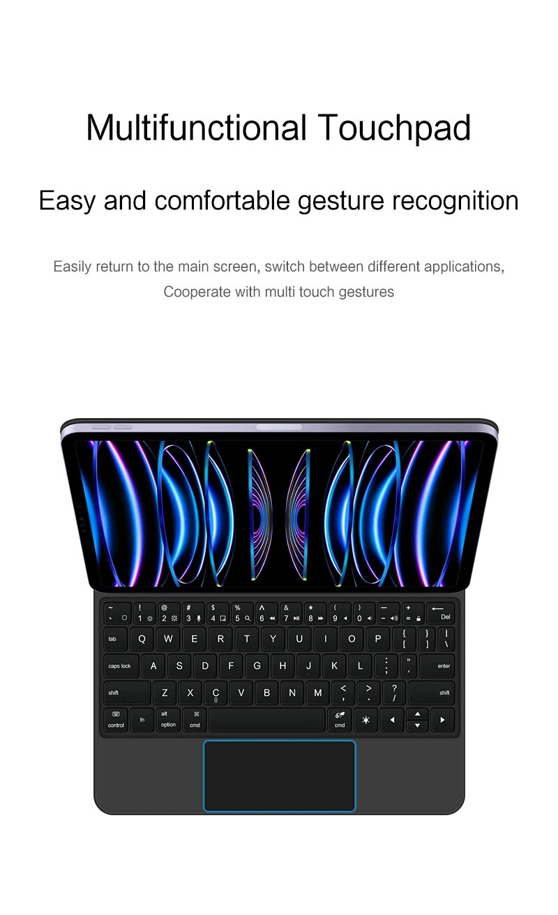 TrackPad Magic Keyboard For iPad Pro 11 2022-2018 Air 5 4 10.9 Air4 Air5 Tablet Case Arabic Hebrew French German Portuguese_voghion.com