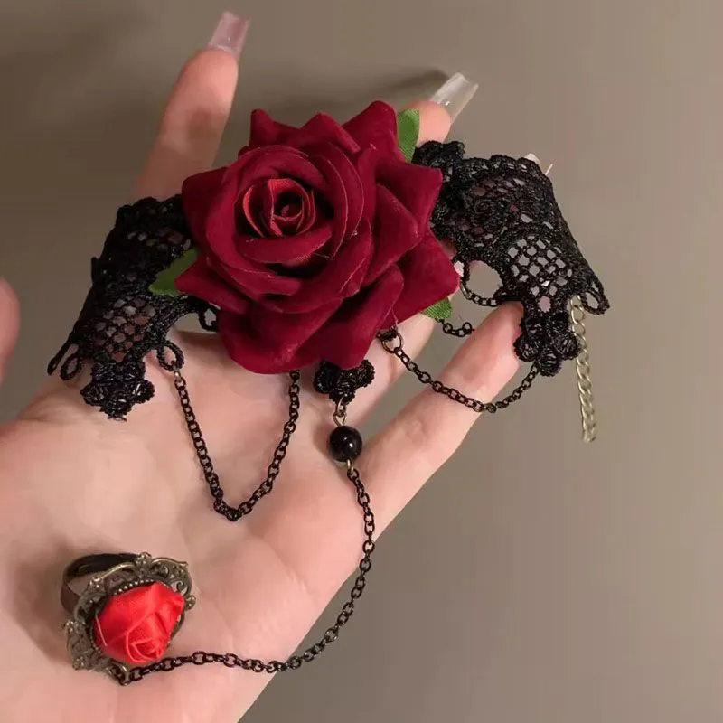 Gothic Rose Flower Bangle Bracelet Vintage Style For Women_voghion.com
