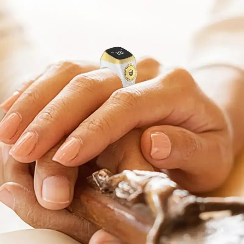Contador de contagem inteligente de Tasbih para muçulmanos Zikr Digital Tasbeeh 5 Lembrete de vibração de hora de oração Anel de rosário eletrônico_voghion.com