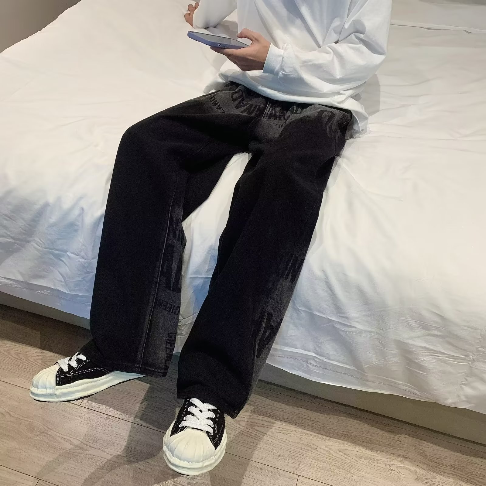 Bitte beachten Sie die Größentabelle!   Please refer to the size chart in the picture Gradient denim summer thin loose straight wide leg men's _voghion.com