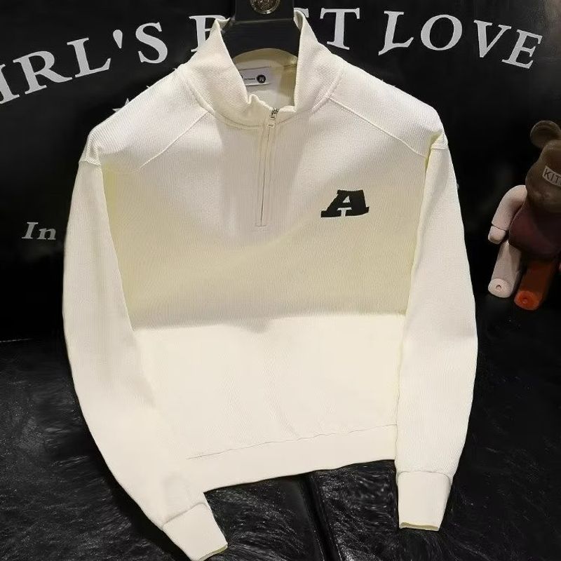 Suéter de cuello alto medio con letras bordadas, estilo coreano, parte superior inferior, abrigo de punto informal de marca de moda para primavera y otoño_voghion.com