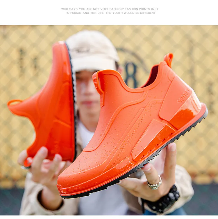 New Men's Tide Short Rain Boots Non-slip Kitchen Takeaway Water Thick-soled Overshoes Fishing Rubber Shoes_voghion.com