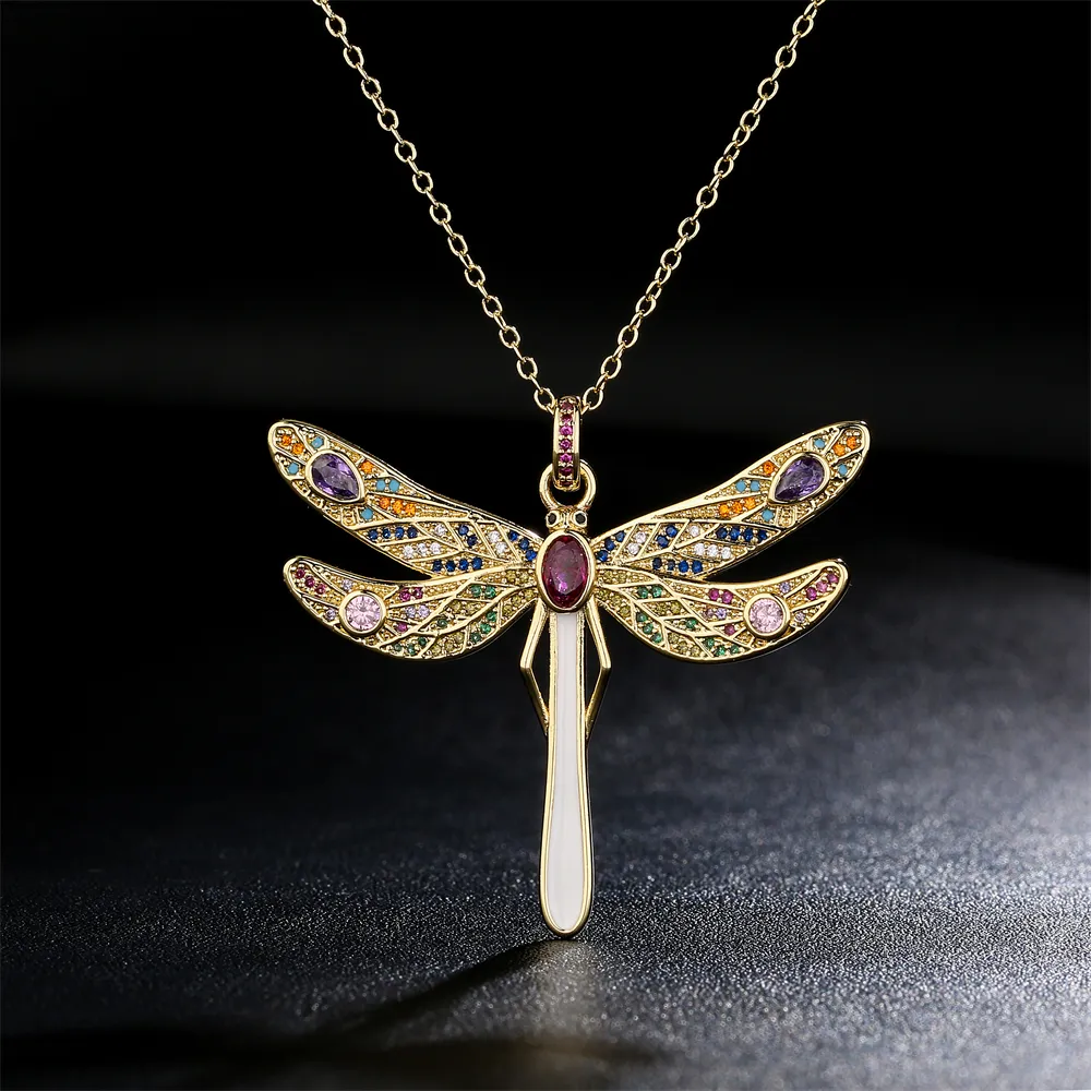 Colliers pendentifs ACHETER 2023 CZ Zircon Pave Setting Grande taille Dragoy pour femmes Collier chaîne en cuivre doré Cadeau_voghion.com