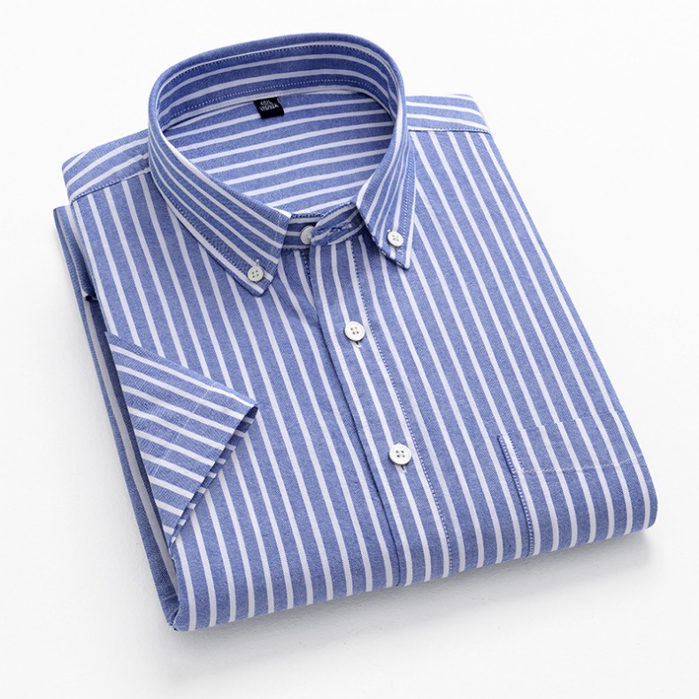 Neu Herren Gestreiftes Mode Kurzarm 100% Baumwolle Oxford Plaid Business Button Down Regular Fit Bürohemd Mann_voghion.com