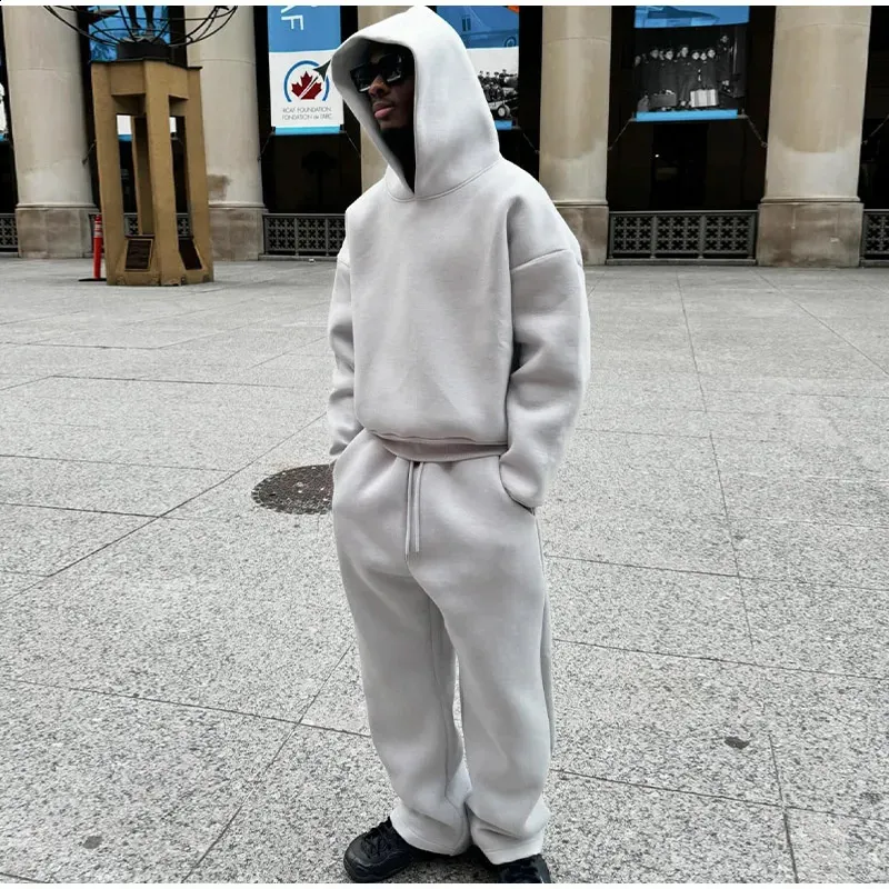 Lässige, einfarbige Paare mit Kapuze und lockerer Jogginghose, 2-teiliger Anzug für männliche Herbst-Jogging-Sweatshirt-Hosen-Outfits_voghion.com