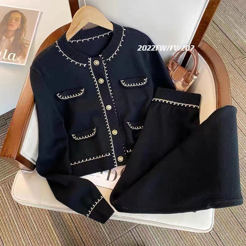 Hauts et pantalons tricotés pour femmes, décontracté, à la mode, petit style parfumé, haut de gamme, léger, style mature, costume deux pièces pour femmes