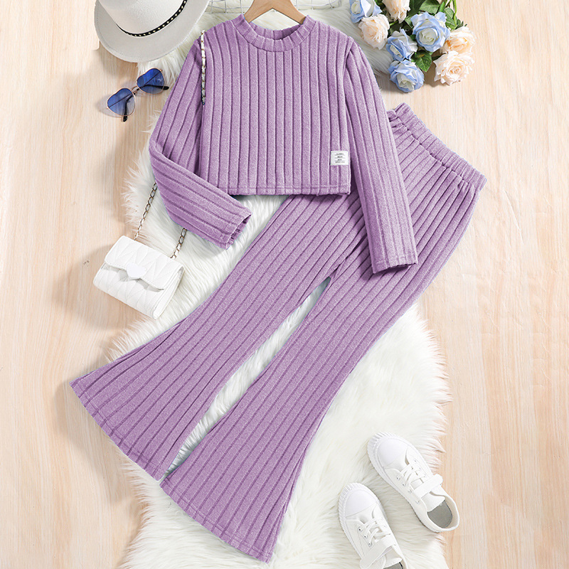 Ensemble décontracté pour fille 2024 automne et hiver nouvel article, haut à manches longues à rayures, pantalon évasé, vêtements pour enfants