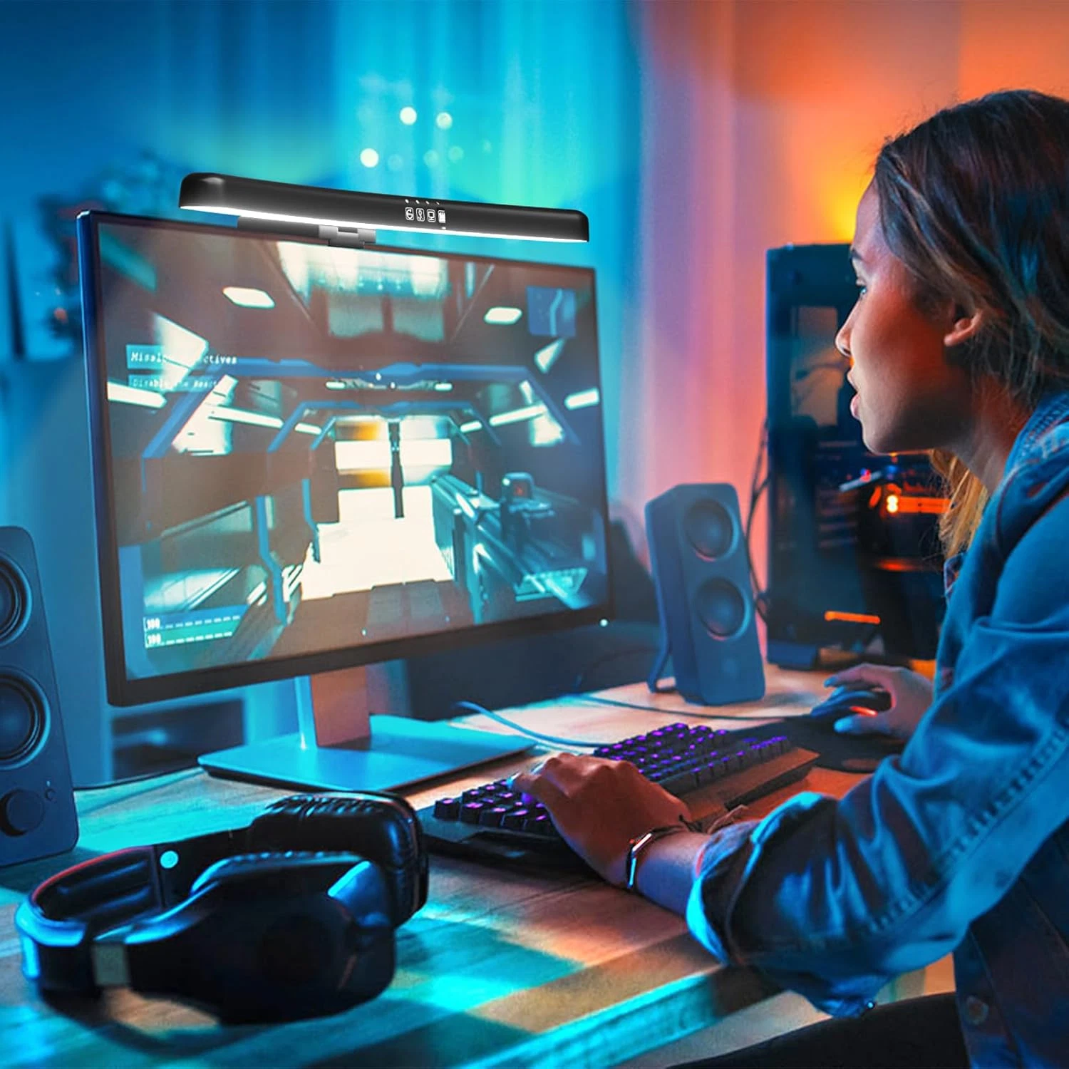 Barre lumineuse incurvée pour écran d'ordinateur, rétroéclairage RGB, lampe pour écran d'ordinateur pour le confort des yeux, double_voghion.com