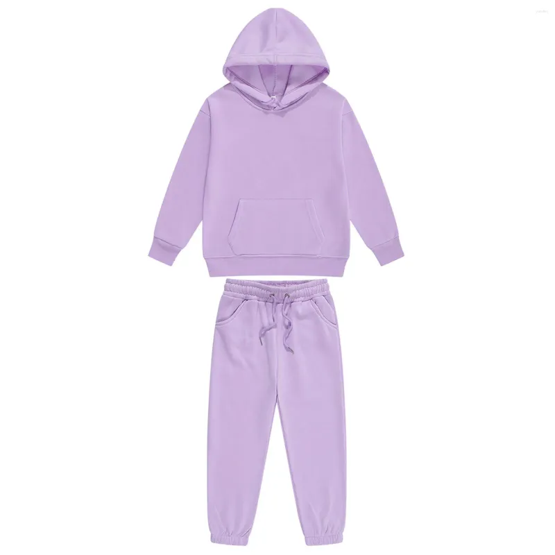 Koşu Setleri Çocuk Erkek Kız 2 Parça Spor Kıyafetleri Düz Renk Eşofman Uzun Kollu Kapşonlu Sweatshirt Eşofman Altı Antrenman Koşu_voghion.com