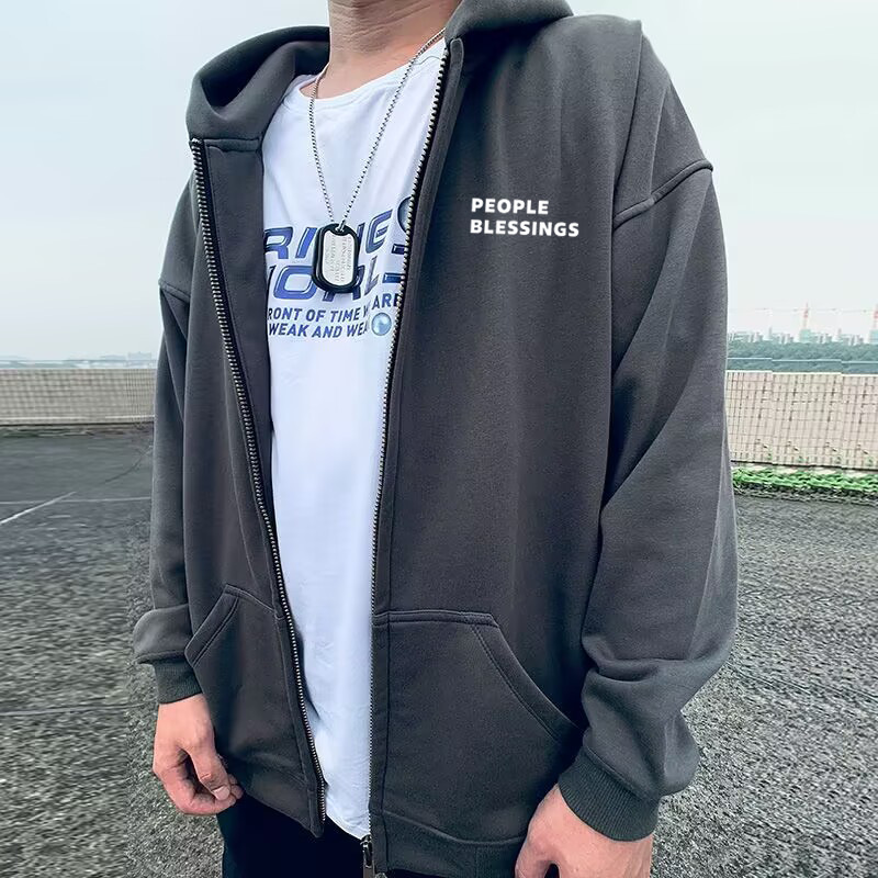 American Plus Size Herren Kapuzenpullover mit Reißverschluss, lockerer Plüschmantel, 8XL_voghion.com